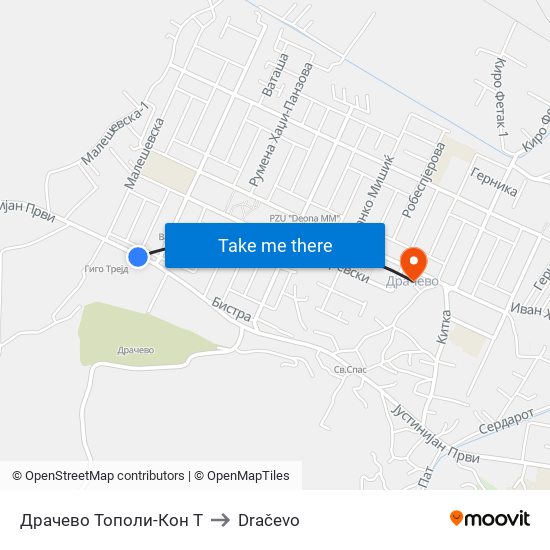 Драчево Тополи-Кон Т to Dračevo map