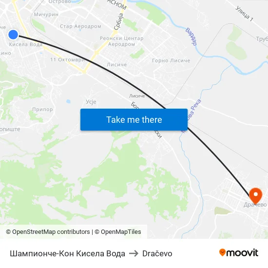 Шампионче-Кон Кисела Вода to Dračevo map