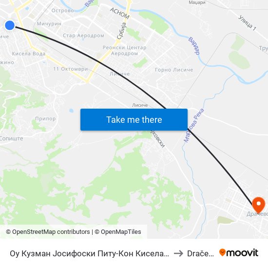 Оу Кузман Јосифоски Питу-Кон Кисела Вод to Dračevo map