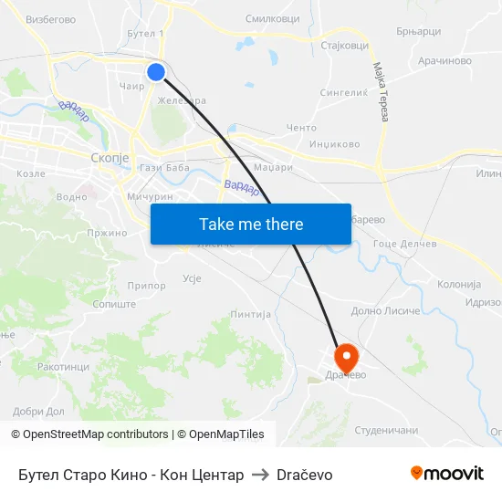 Бутел Старо Кино - Кон Центар to Dračevo map