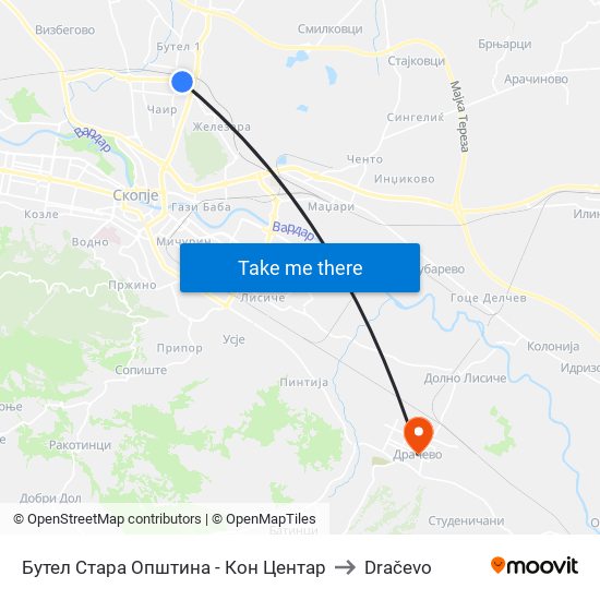 Бутел Стара Општина - Кон Центар to Dračevo map