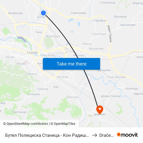 Бутел Полициска Станица - Кон Радишани to Dračevo map