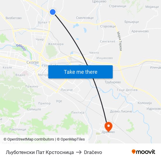 Љуботенски Пат Крстосница to Dračevo map