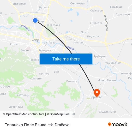 Топанско Поле Банка to Dračevo map