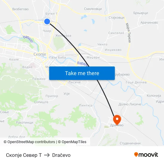 Скопје Север Т to Dračevo map