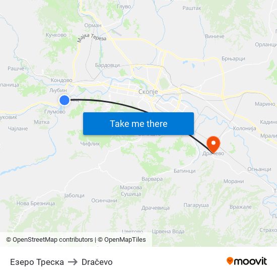 Езеро Треска to Dračevo map