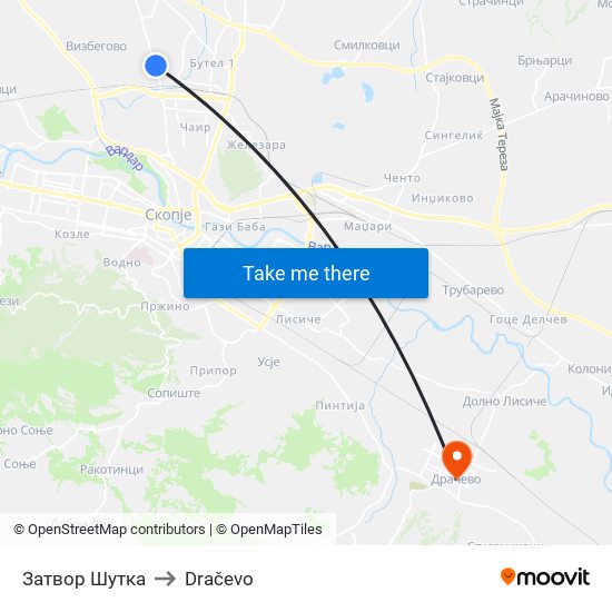 Затвор Шутка to Dračevo map