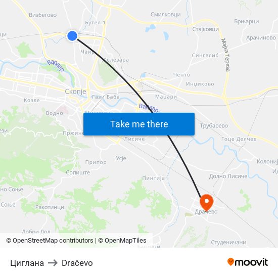 Циглана to Dračevo map