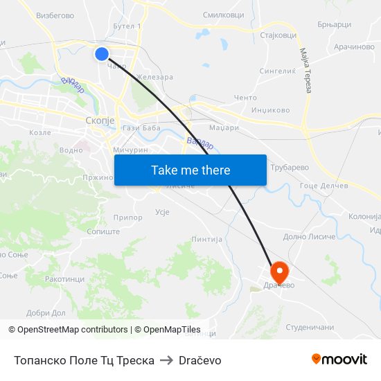 Топанско Поле Тц Треска to Dračevo map