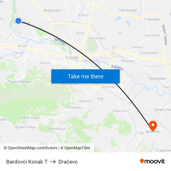 Bardovci Konak T to Dračevo map