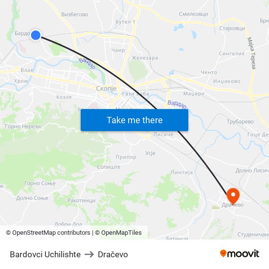 Bardovci Uchilishte to Dračevo map