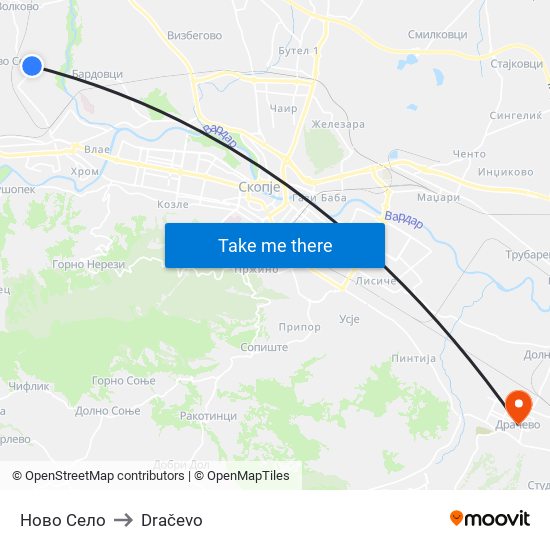 Ново Село to Dračevo map