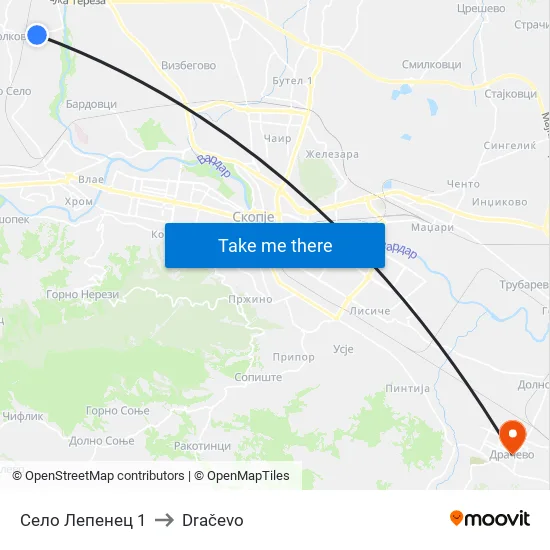 Село Лепенец 1 to Dračevo map