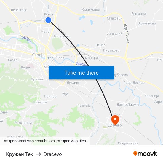 Кружен Тек to Dračevo map