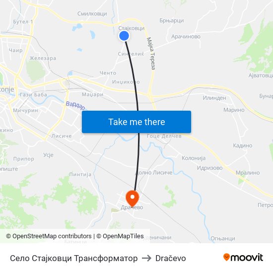 Село Стајковци Трансформатор to Dračevo map