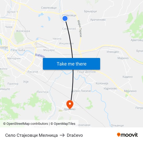 Село Стајковци Мелница to Dračevo map