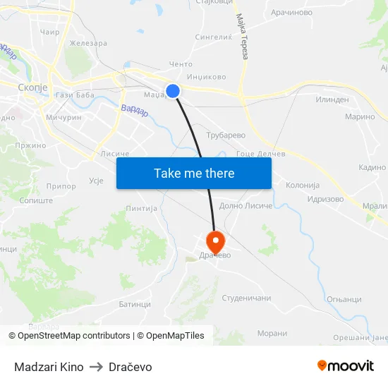 Madzari Kino to Dračevo map