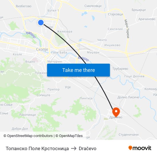 Топанско Поле Крстосница to Dračevo map