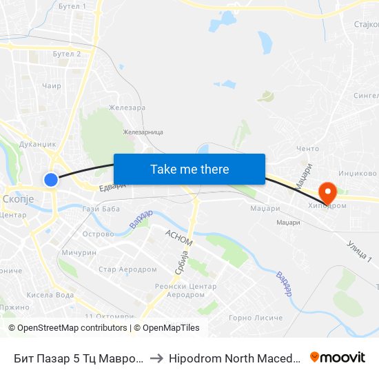 Бит Пазар 5 Тц Мавровка to Hipodrom North Macedonia map