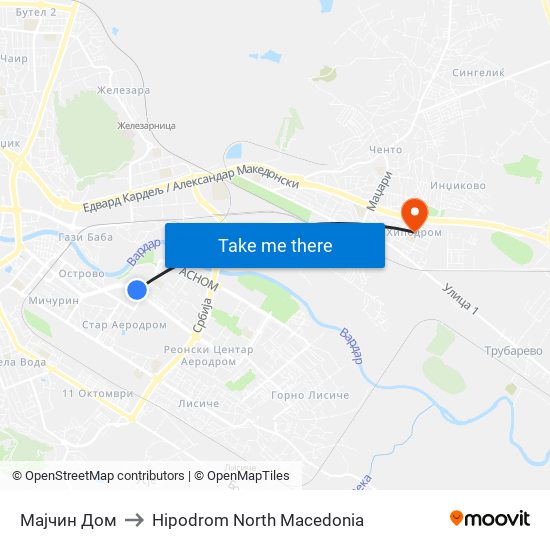 Мајчин Дом to Hipodrom North Macedonia map