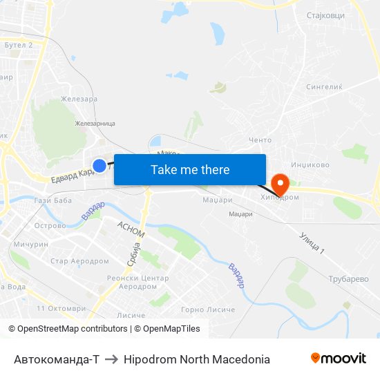 Автокоманда-Т to Hipodrom North Macedonia map