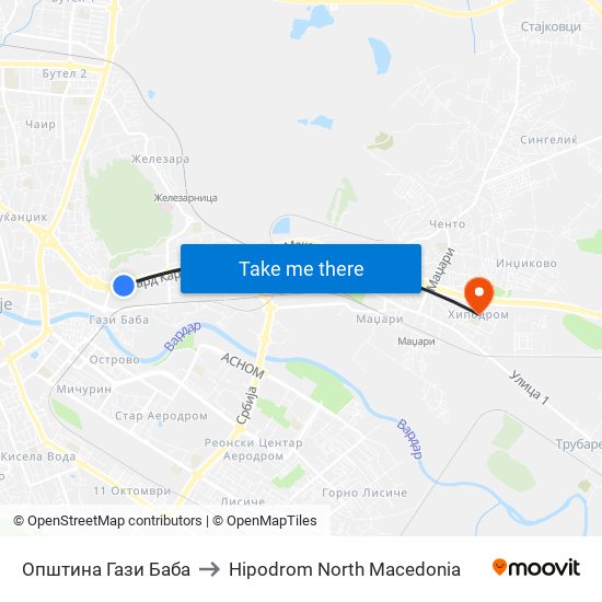 Општина Гази Баба to Hipodrom North Macedonia map