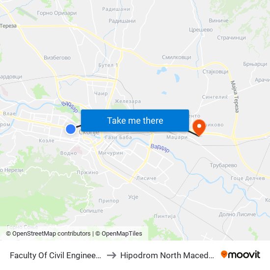 Faculty Of Civil Engineering to Hipodrom North Macedonia map