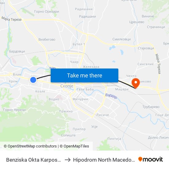 Benziska Okta Karposh 3 to Hipodrom North Macedonia map