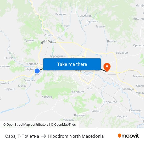 Сарај Т-Почетна to Hipodrom North Macedonia map