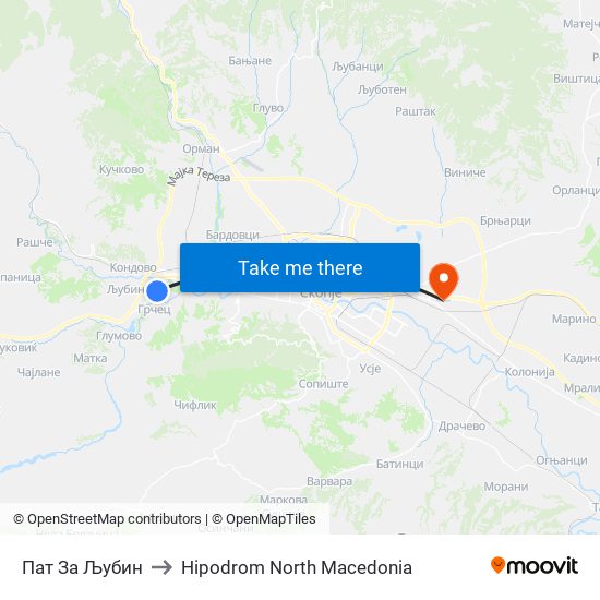 Пат За Љубин to Hipodrom North Macedonia map