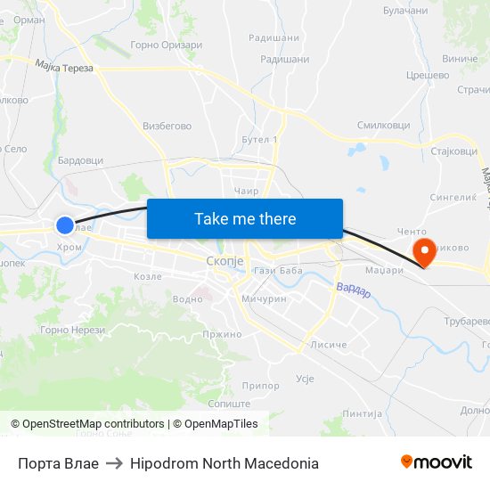 Порта Влае to Hipodrom North Macedonia map