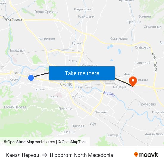 Канал Нерези to Hipodrom North Macedonia map