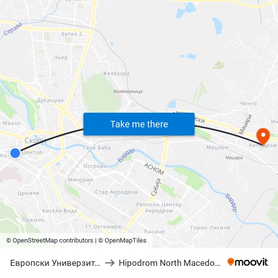 Европски Универзитет to Hipodrom North Macedonia map
