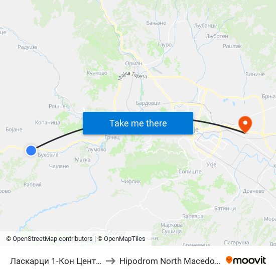 Ласкарци 1-Кон Центар to Hipodrom North Macedonia map