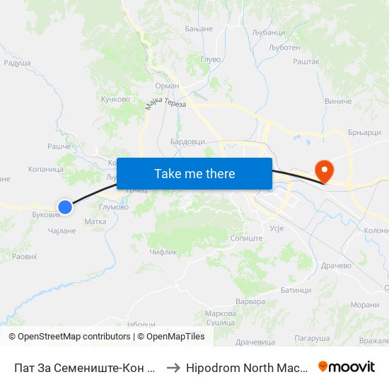 Пат За Семениште-Кон Центар to Hipodrom North Macedonia map