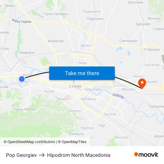 Pop Georgiev to Hipodrom North Macedonia map
