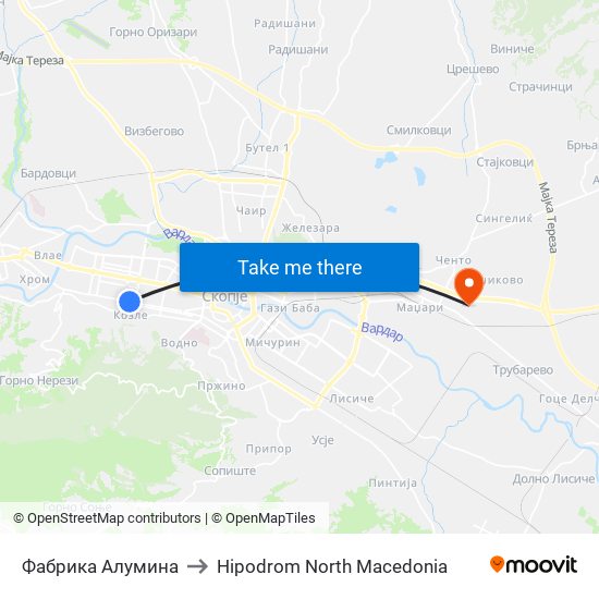 Фабрика Алумина to Hipodrom North Macedonia map