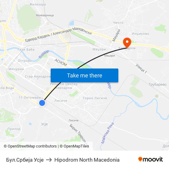 Бул.Србија Усје to Hipodrom North Macedonia map