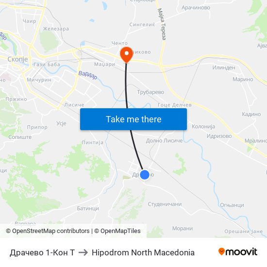 Драчево 1-Кон Т to Hipodrom North Macedonia map