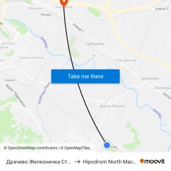Драчево Железничка Станица Т to Hipodrom North Macedonia map
