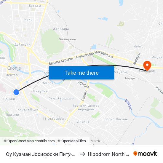 Оу Кузман Јосифоски Питу-Кон Кисела Вод to Hipodrom North Macedonia map