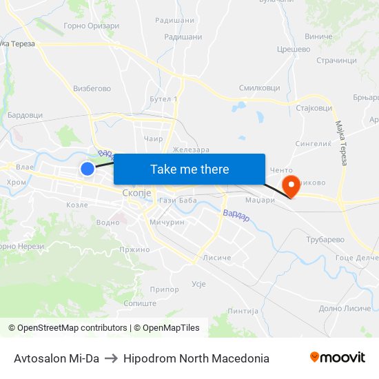 Avtosalon Mi-Da to Hipodrom North Macedonia map