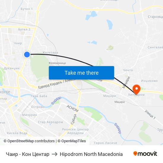 Чаир - Кон Центар to Hipodrom North Macedonia map