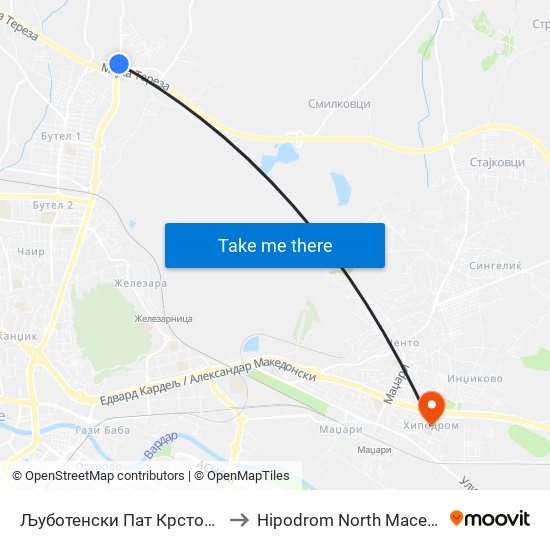 Љуботенски Пат Крстосница to Hipodrom North Macedonia map