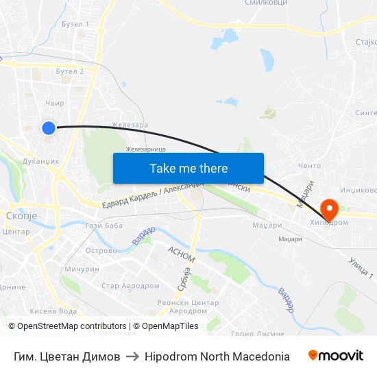 Гим. Цветан Димов to Hipodrom North Macedonia map