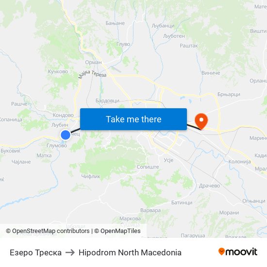 Езеро Треска to Hipodrom North Macedonia map