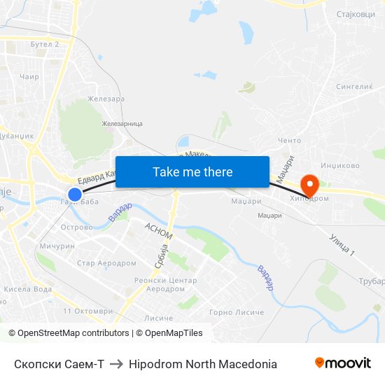 Скопски Саем-Т to Hipodrom North Macedonia map