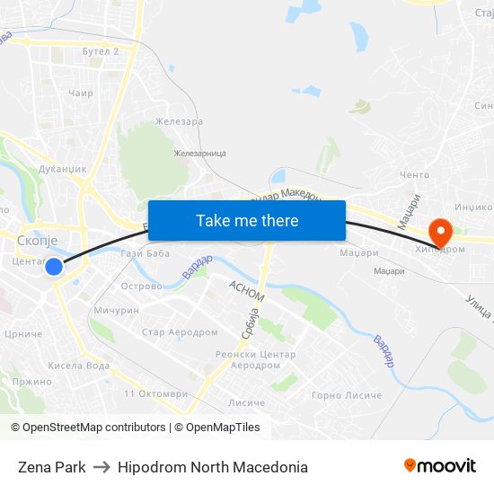 Zena Park to Hipodrom North Macedonia map