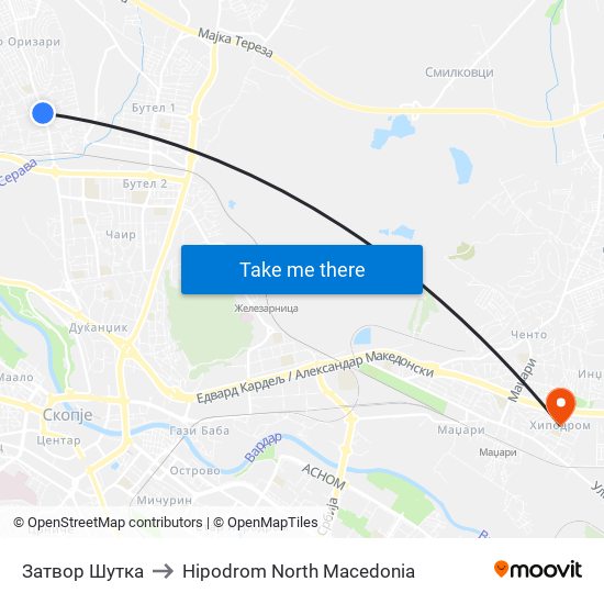 Затвор Шутка to Hipodrom North Macedonia map