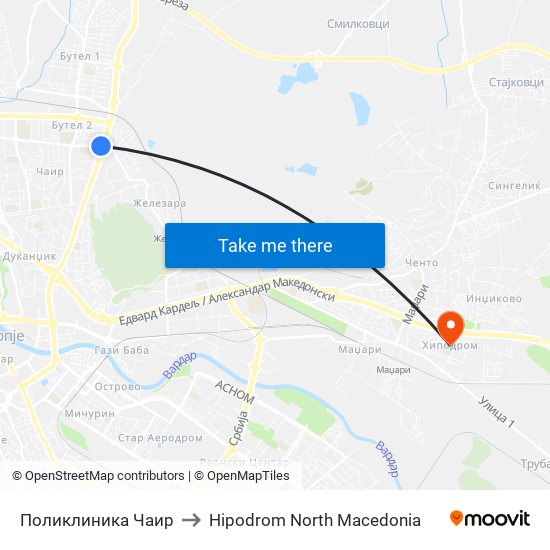 Поликлиника Чаир to Hipodrom North Macedonia map
